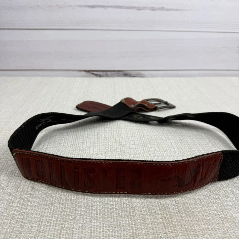Hollister Y2K Men's Canvas Web Belt With Leather Detail & Logo‎ Buckle 34